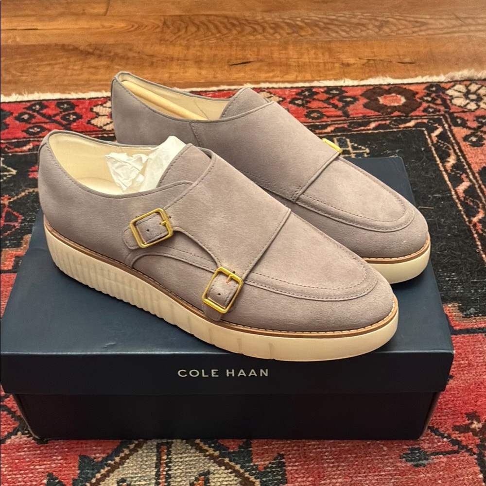 Cole Haan Light Gray Suede Double Monk Strap Sneakers